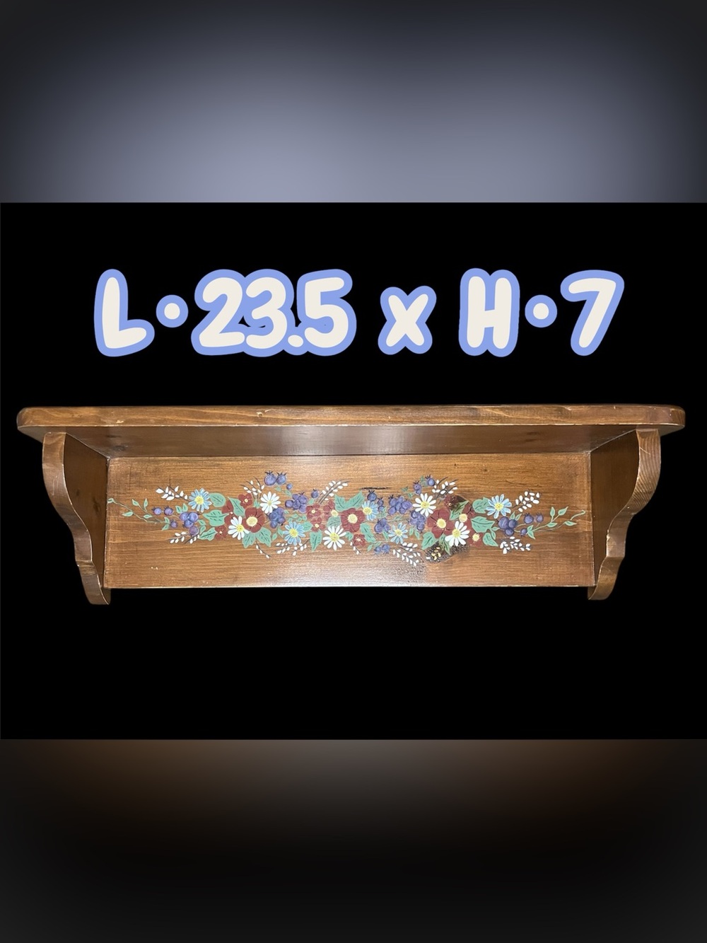 Hand-Painted Floral Wooden Wall Shelf - Brown